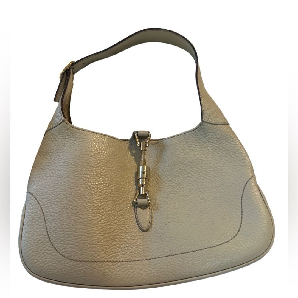 Gucci beiges leather Jackie bag with silver piston lock